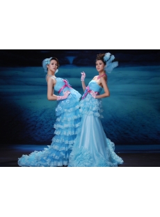 A-Line Ball Gown Notched Long / Floor-Length Taffeta Organza Prom Dress H7081-2