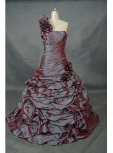 A-Line Ball Gown One Shoulder Natural Waist Non-Strapless Taffeta Wedding Dress  01523