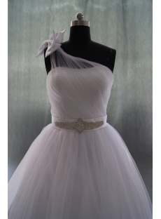 A-Line Ball Gown One Shoulder Natural Waist Satin Wedding Dress 04927