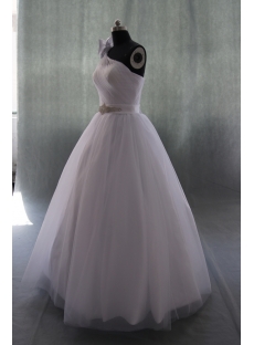 A-Line Ball Gown One Shoulder Natural Waist Satin Wedding Dress 04927
