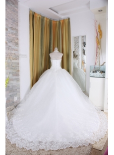 A-Line Ball Gown Strapless Dropped Satin Organza Wedding Dress 5327