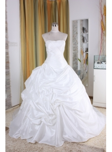A-Line Ball Gown Strapless Scalloped-Edge Dropped Taffeta Organza Wedding Dress 5336