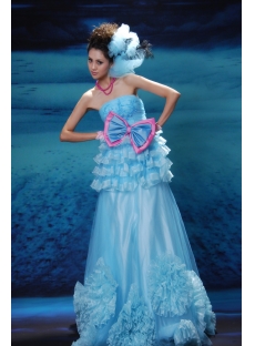 A-Line Ball Gown Strapless Sweetheart Long / Floor-Length Taffeta Organza Prom Dress H7081-1