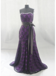 A-Line Princess Strapless Satin Lace Prom Dress 03536