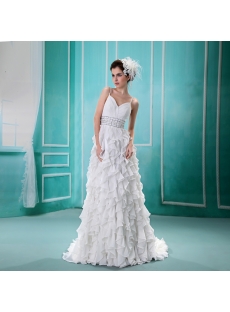 A-Line/Princess V-neck Cathedral Train Chiffon Wedding Dress With Ruffle Crystal F-112