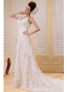 A-Line/Princess V-neck Court Train Chiffon Wedding Dress With Ruffle Beadwork F-091