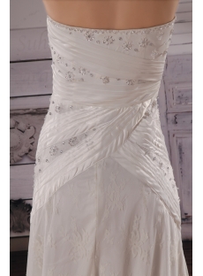 A-Line Strapless Chapel Train Satin Tulle Wedding Dress With Lace Beadwork