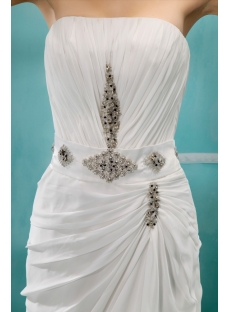 A-Line Strapless Court Train Chiffon Wedding Dress With Ruffle Beadwork  
