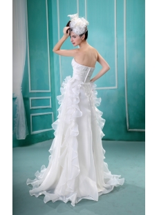 A-Line Strapless Sweep Train Satin Organza Wedding Dress With Ruffle