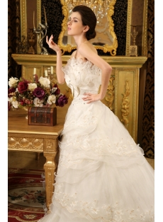 Ball-Gown One-Shoulder Cathedral Train Organza Wedding Dress With Ruffle Flower(s) H-142