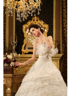 Ball-Gown One-Shoulder Cathedral Train Organza Wedding Dress With Ruffle Flower(s) H-142