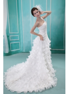 Ball-Gown One-Shoulder Sweep Train Satin Organza Wedding Dress With Sashes F-117