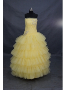 Ball Gown Princess Strapless Long / Floor-Length Satin Organza Quinceanera Dress 00596