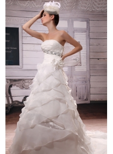 Ball-Gown Strapless Chapel Train Organza Satin Wedding Dress With Lace Beadwork 