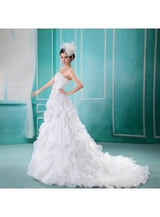 Ball-Gown Strapless Chapel Train Satin Organza Wedding Dress F-121