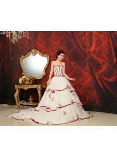 Ball-Gown Sweetheart Chapel Train Organza Satin Wedding Dress With Embroidery Ruffle Beadwork Sequins H-145