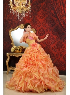 Ball-Gown Sweetheart One-Shoulder Floor-Length Organza Satin Quinceanera Dress With Beading H-125