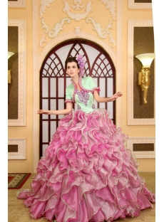 Ball-Gown Sweetheart Organza Satin Quinceanera Dress With Ruffle Beading