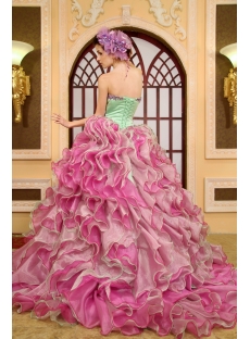 Ball-Gown Sweetheart Organza Satin Quinceanera Dress With Ruffle Beading