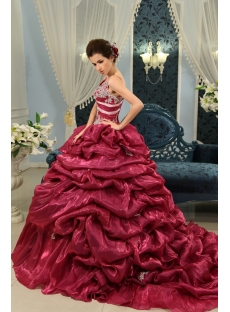 Ball-Gown V-neck Floor-Length Organza Quinceanera Dress With Ruffle Lace Beading Sequins H-134