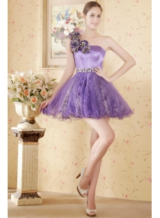 Beautiful Purple One Shoulder Print Short Quince Gown