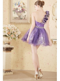Beautiful Purple One Shoulder Print Short Quince Gown