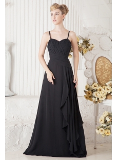 Black Long Formal Evening Gown with Spaghetti Straps