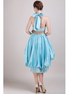 Blue High-low Special Graduation Dress with Halter Neckline