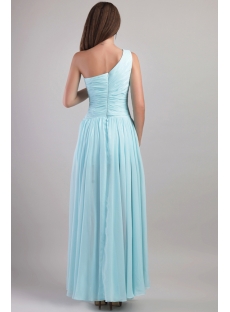Blue One Shoulder Graduation Gown with Ankle Length 2009