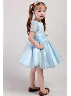 Blue Organza Flower Girl Dress with Short Sleeves 2446