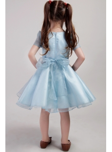 Blue Organza Flower Girl Dress with Short Sleeves 2446