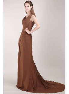 Brown Plus Size Mother of the Bride Gowns with V-neckline