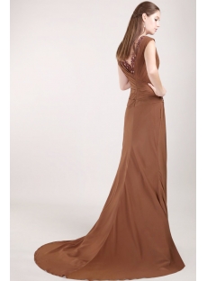 Brown Plus Size Mother of the Bride Gowns with V-neckline