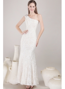 Cap Sleeve One Shoulder Lace Bridal Gown with Slit
