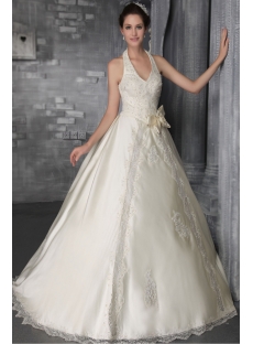 Champagne Halter Garden Bridal Gown with Flowers 2700