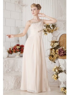 Champagne Long One Shoulder Chiffon Mother of Brides Gown