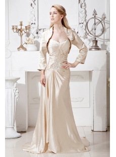 Champagne Mother of Groom Gown with Long Sleeves Jacket