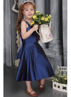 Cheap Navy Blue Taffeta Flower Girl Gown 2564