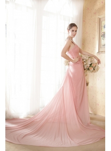 Cheap Romantic Column Pink Mature Beach Wedding Dress