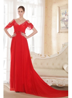 Chic Chiffon Red Bridal Gown with Short Sleeves