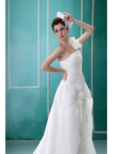 Empire One-Shoulder Court Train Satin Organza Wedding Dress With Ruffle Flower(s)  F-122
