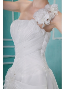 Empire One-Shoulder Court Train Satin Organza Wedding Dress With Ruffle Flower(s)  F-122