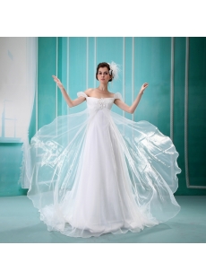 Empire Scoop Neck Floor-Length Silk-like Satin Maternity Wedding Dress With Ruffle F-078