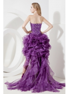 Grape Strapless High Low Cocktail Dress with Train