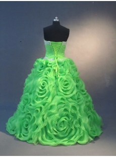 Green Ball Gown Princess Strapless Satin Organza Quinceanera Dress 1598