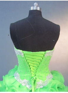 Green Ball Gown Princess Strapless Satin Organza Quinceanera Dress 1598