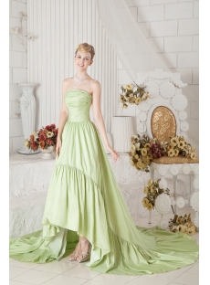 Green High-low Hem Bridal Gown Cheap