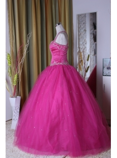  Hot Pink Princess Strapless Long / Floor-Length Satin Tulle Ball Gown 5301