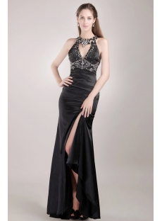 Luxury Black Sheath Sexy Evening Dress with Slit