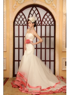 Mermaid Sweetheart Chapel Train Organza Wedding Dress With Sashes Flower(s)